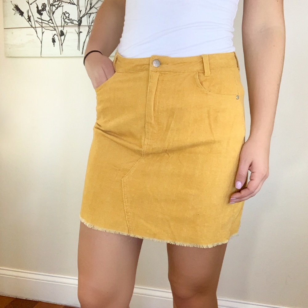 Mustard Corduroy Mini Skirt - Picture 2 of 6